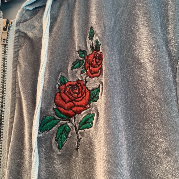 Shiny velour zip-up hoodie - Picture 2 of 3